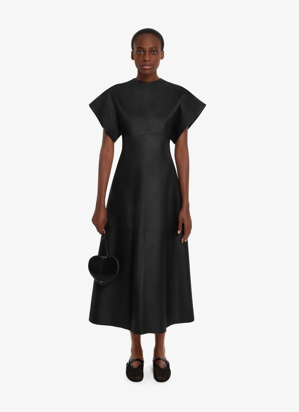 TRAPEZE LEATHER MIDI DRESS ALAÏA BLACK TRAPEZE LEATHER MIDI DRESS